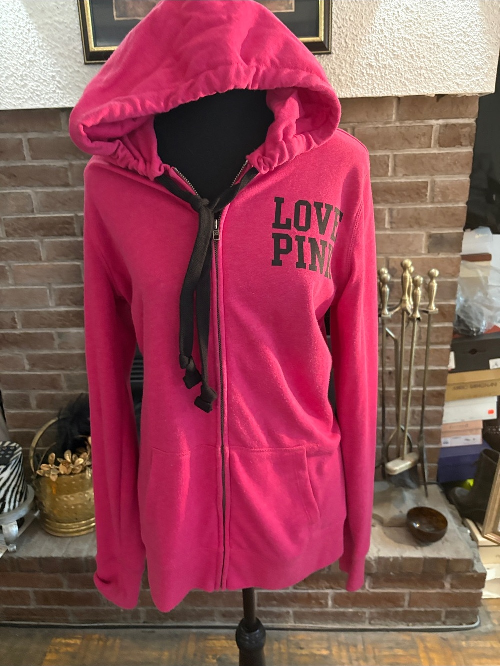 PINK by Victoria's Secret Hot Pink Zip Hoodie with Black Accents